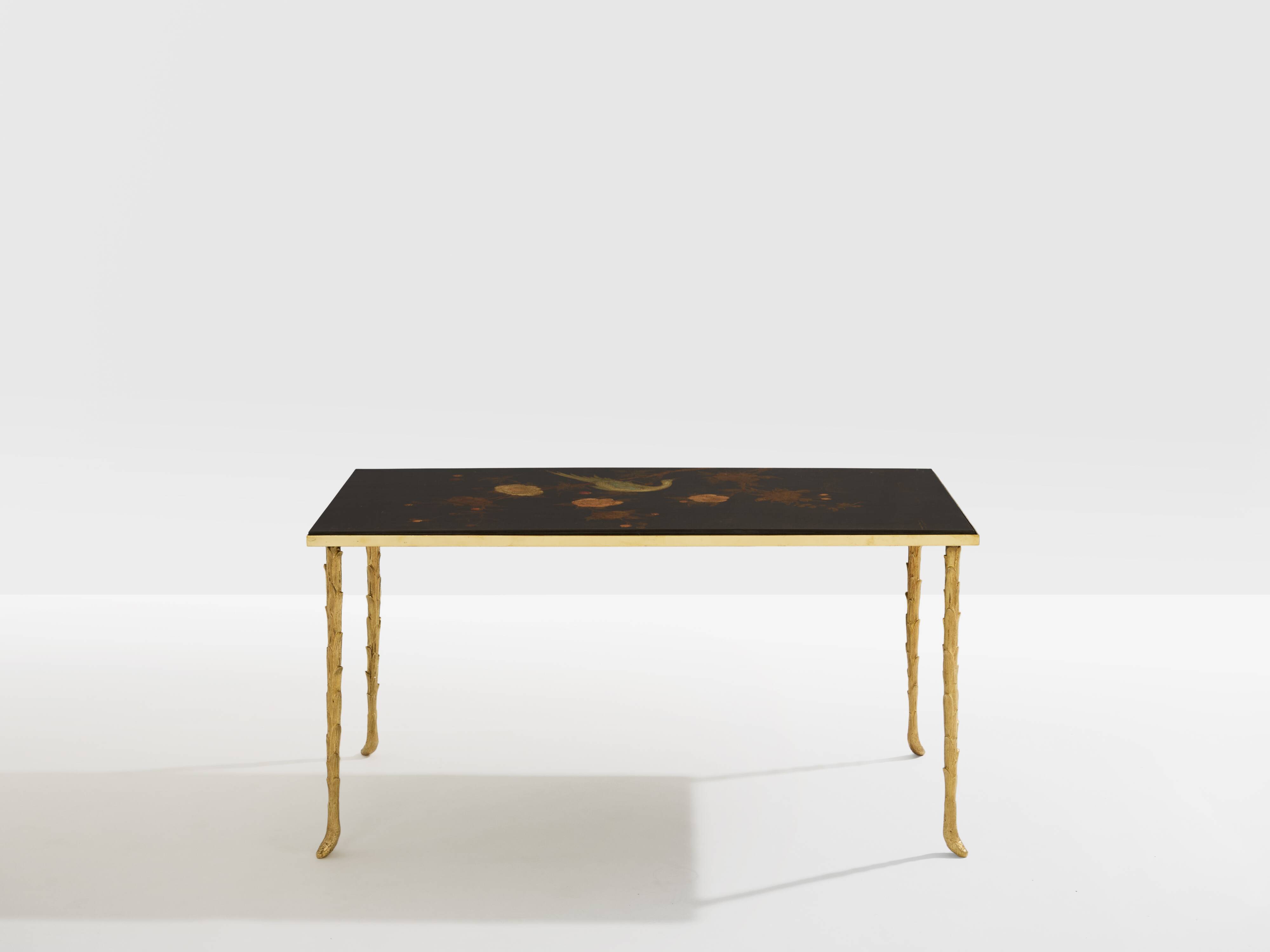 Maison Baguès bamboo brass Chinese lacquered small coffee table 1950s