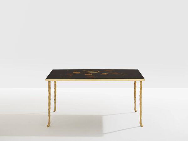 Maison Baguès bamboo brass chinese lacquered small coffee table 1950s