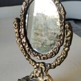 Oval psyche vanity mirror/In old gold bronze Cupids/Rosaces decor