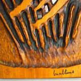Carved wooden mirror, signed P. Guallino, "le passage", brutalist design from the 80s