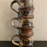 Set of 3 Danish Waldorff cups and 3 saucers in glazed stoneware