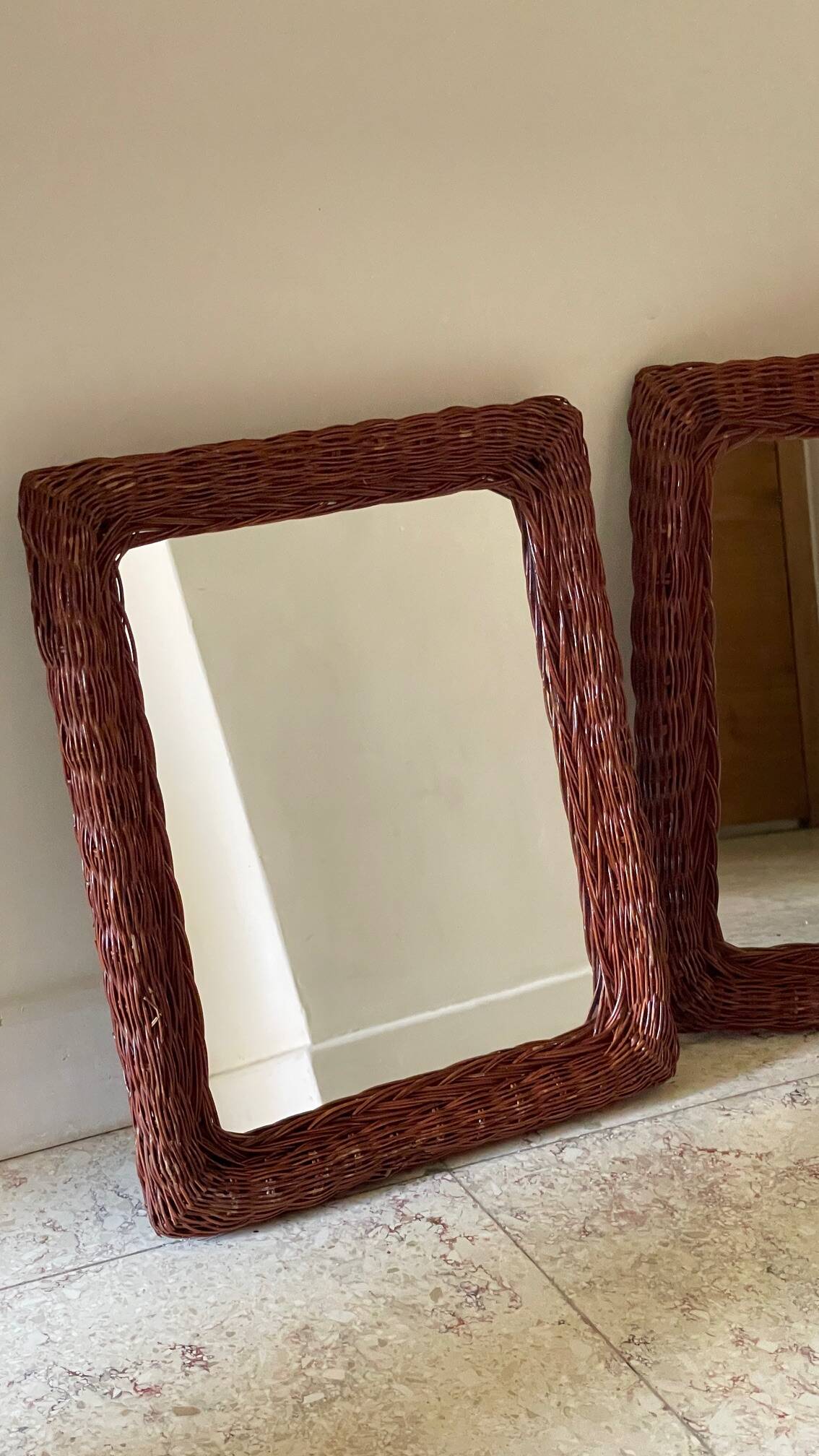 Pair of VINTAGE Rattan MIRRORS