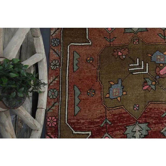 Vintage Turkish Oushak Handmade Wool Cotton Brown Runner Rug 165x417
