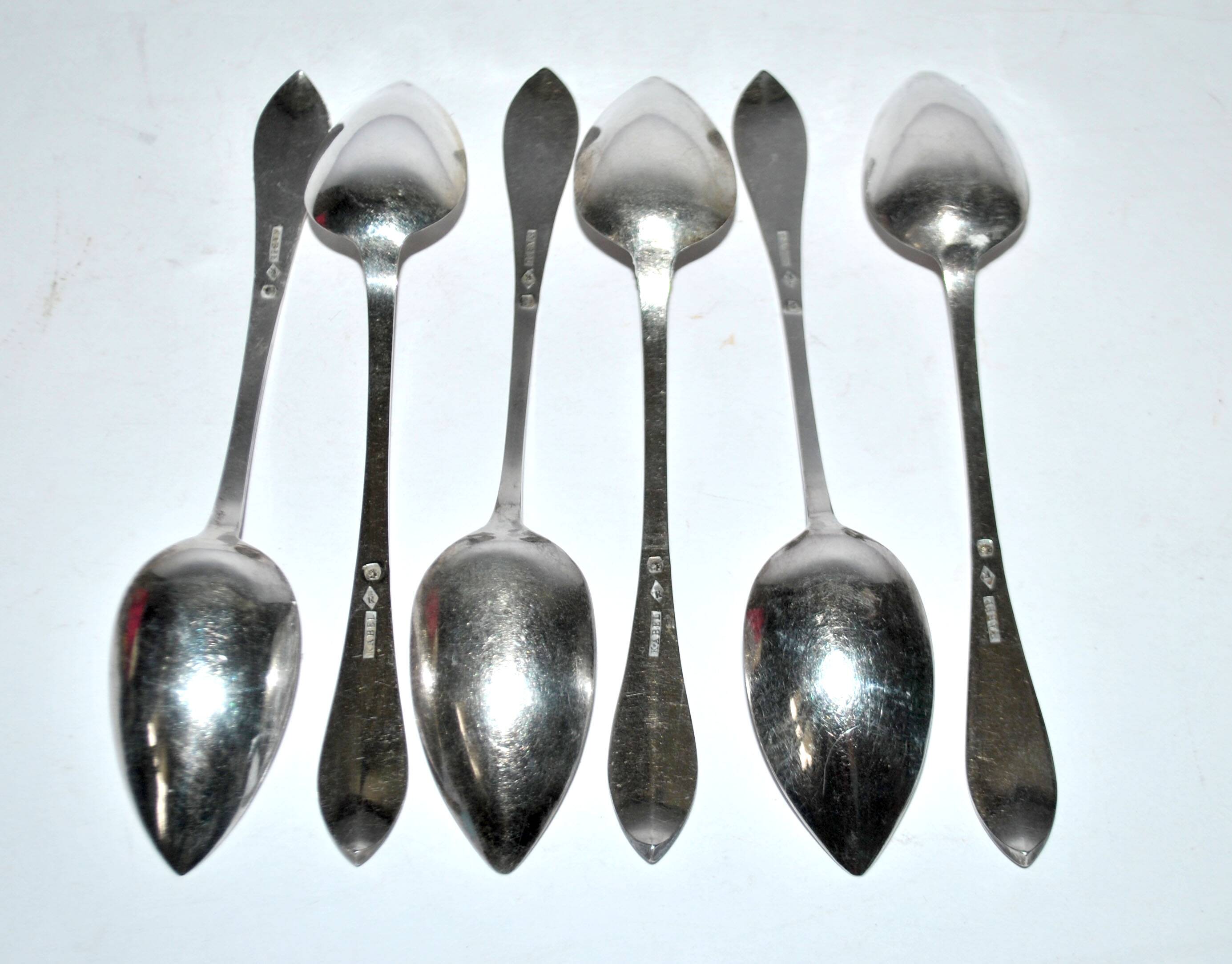 Set of 6 antique spoons in solid silver Minerva 19th century. Goldsmith KABEL 90gr
