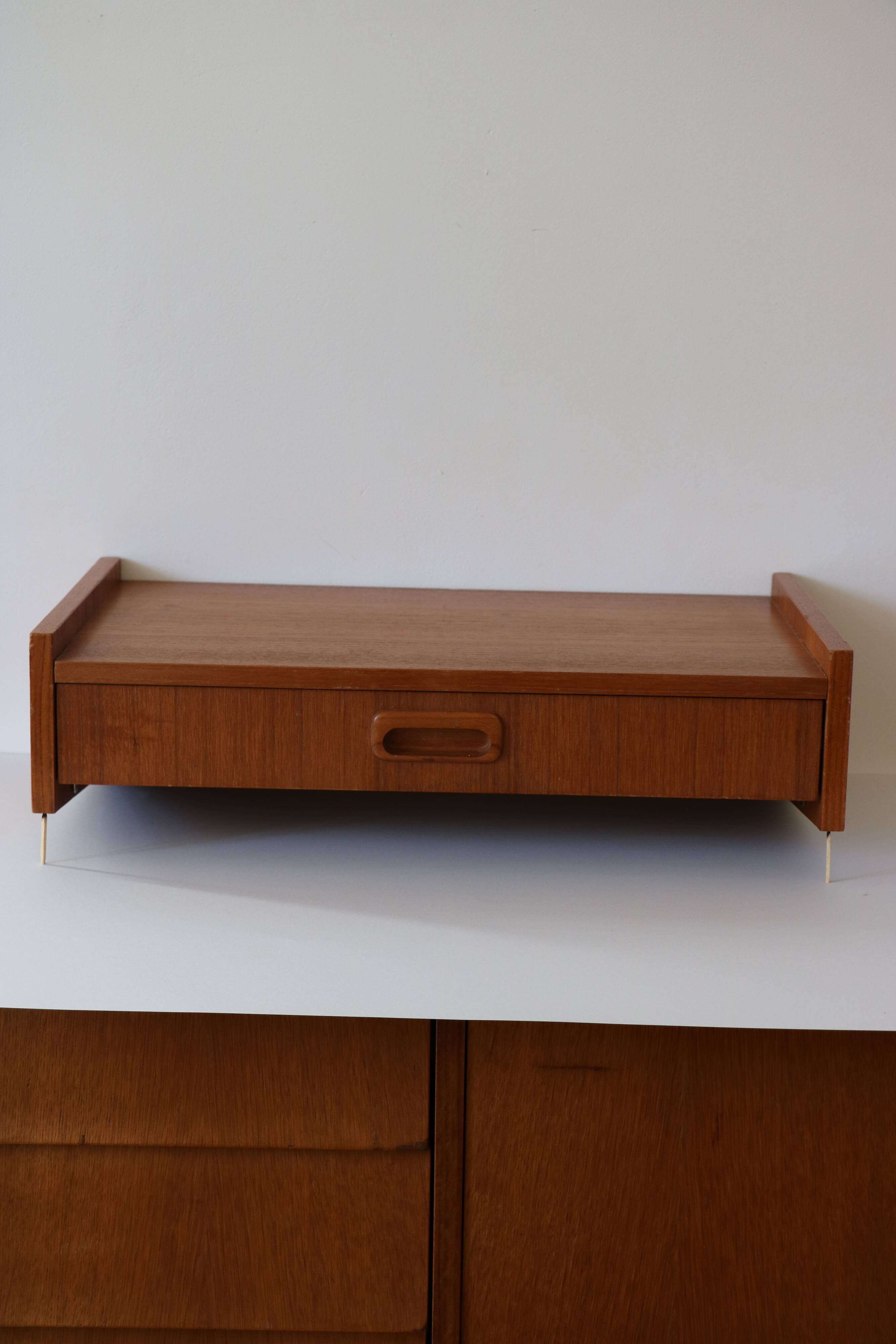 Wall shelf, Scandinavian teak wall bedside table, 1960