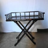 Foldable desk table in blackened wood and carved bamboo style, 1950s