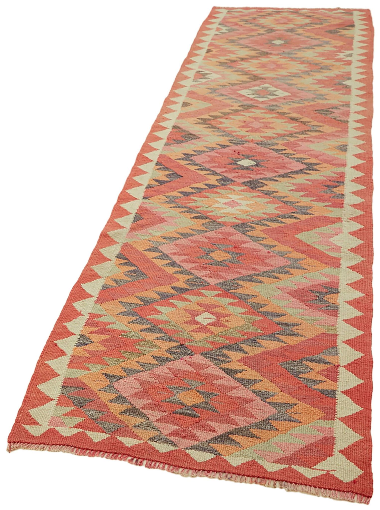 Turkish Handwoven Vintage Herki Kilim 96 cm x 315 cm