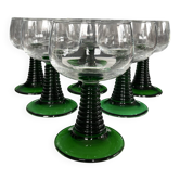 Série de 6 verres à vin vintage à pied spiral vert