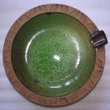 Vintage green enameled ceramic ashtray signed.