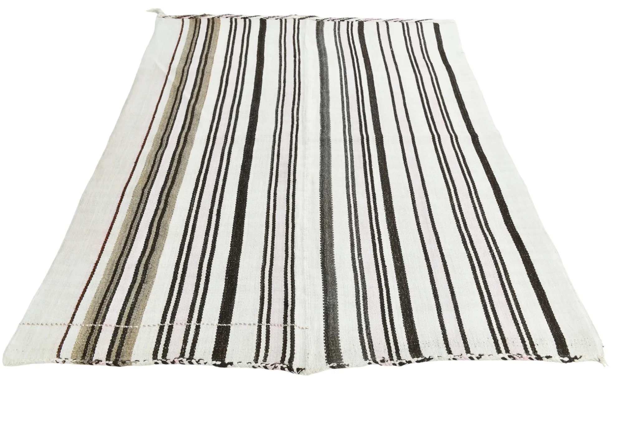 Mid Century Modern Off White & Black Kilim Rug, Bohemian Home Decor Carpet