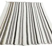 Mid Century Modern Off White & Black Kilim Rug, Bohemian Home Decor Carpet