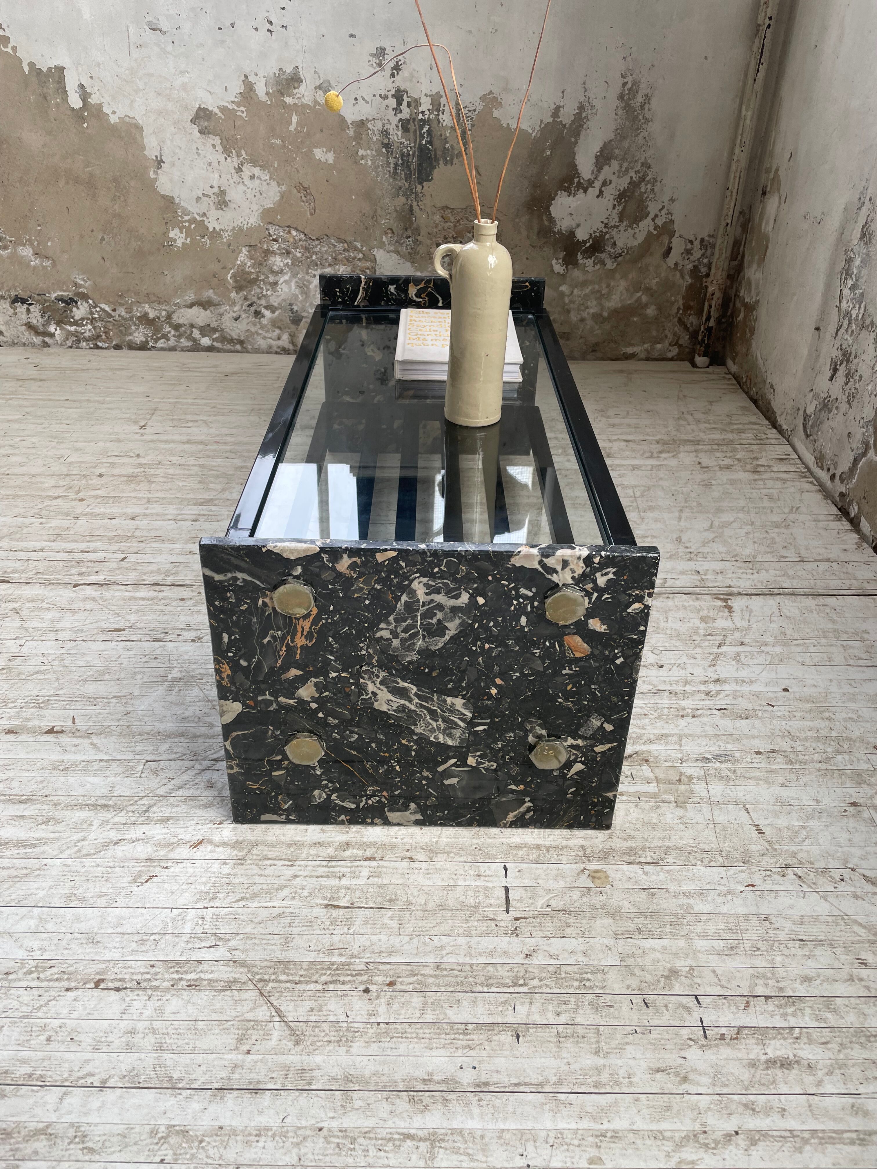 Coffee table year 80 Italian marble and glass