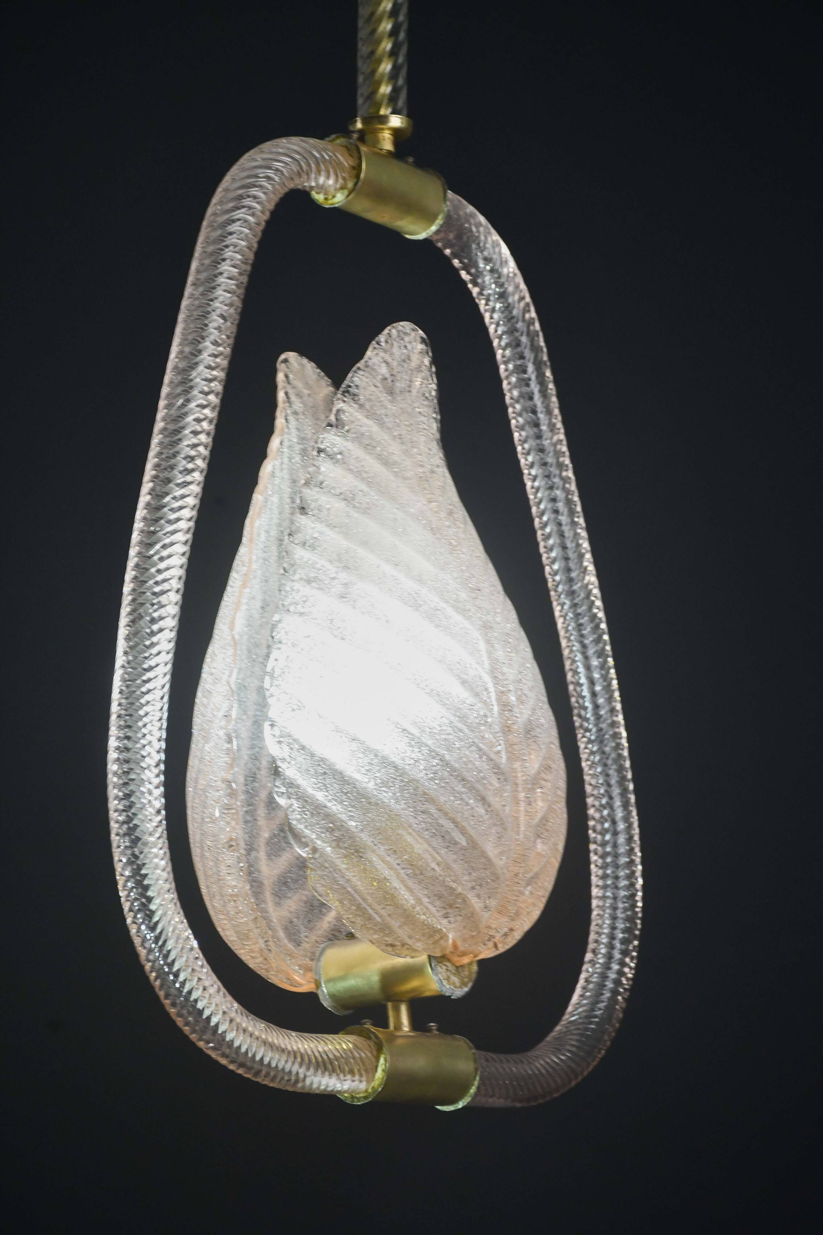 Elgant Pink Art Decò Barovier e Toso Pendant Light Murano Glass, 1940s