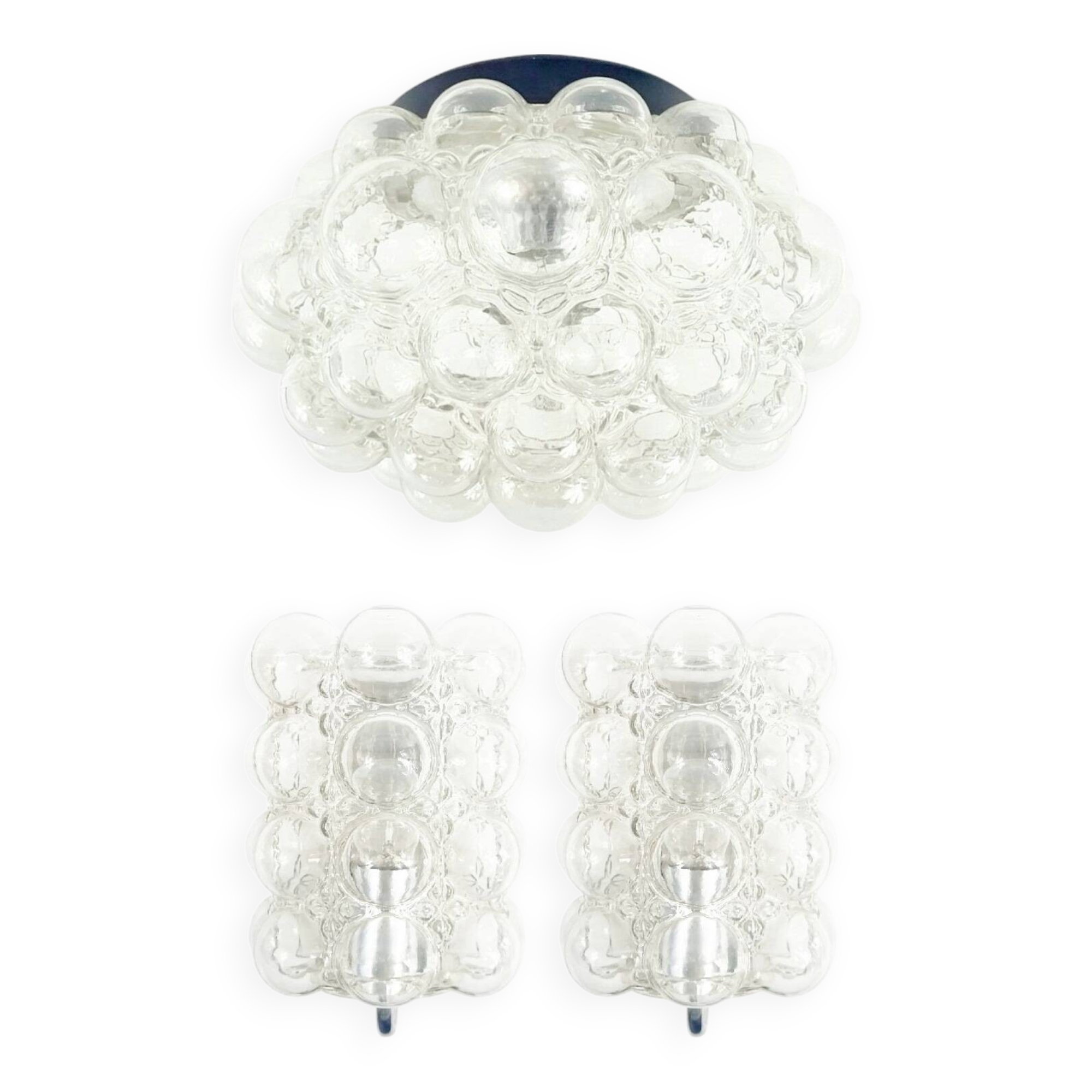 Set of 3 Mid-Century Glass Ceiling Light and Wall Lamps by Helena Tynell for Limburg, Germany, 1960s