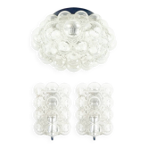 Set of 3 Mid-Century Glass Ceiling Light and Wall Lamps by Helena Tynell for Limburg, Germany, 1960s