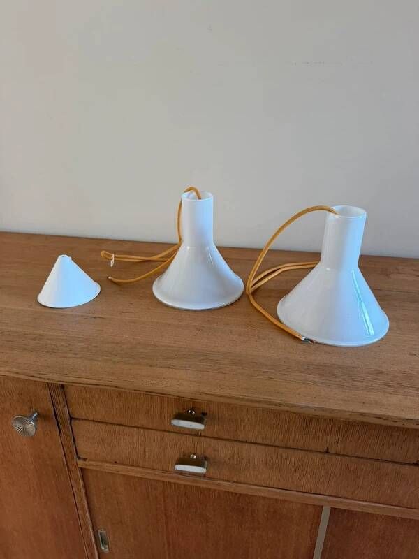 Ensemble vintage Holmegaard de 2 suspensions P&T - Michael Bang - Lampe faite à la main