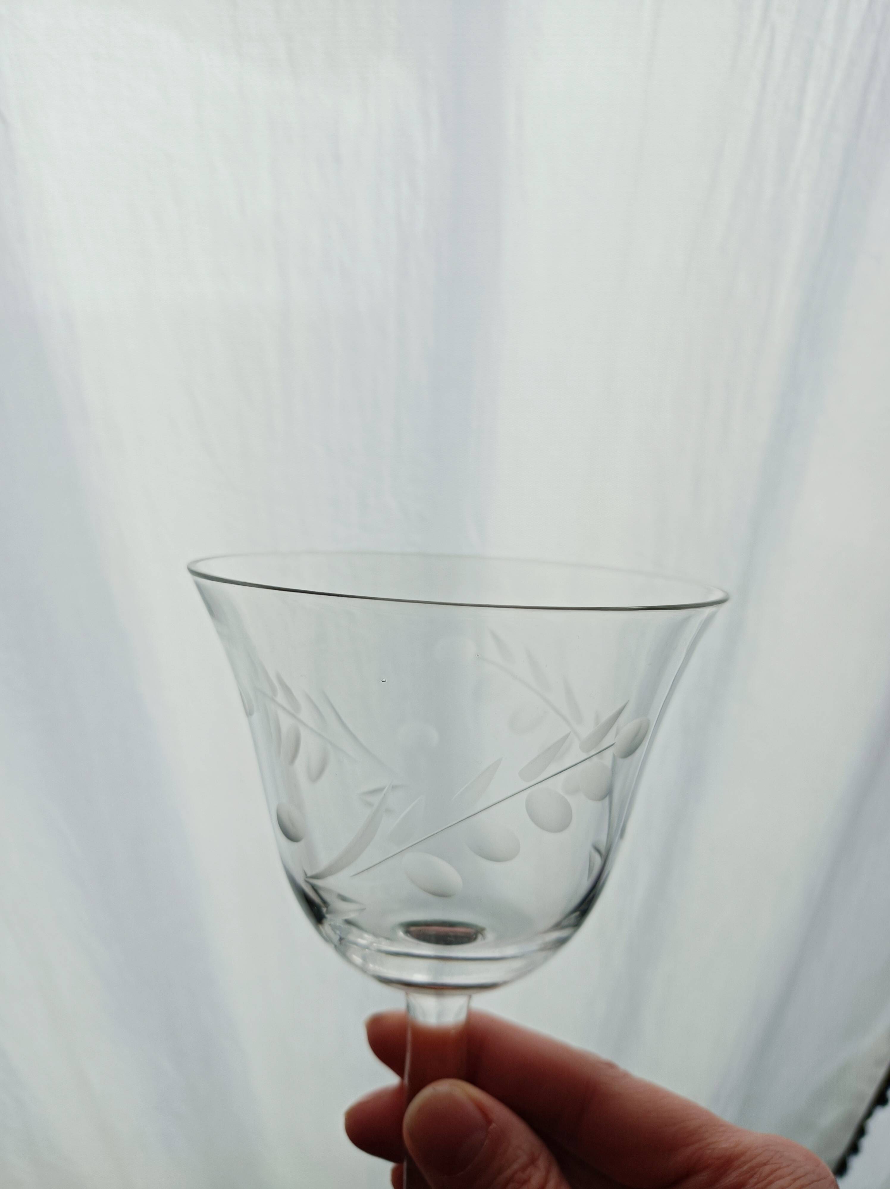 Set of 6 engraved glass stemware glasses