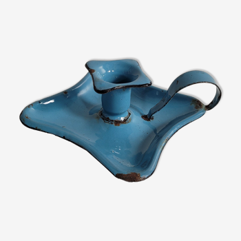 Blue enamelled candle holder