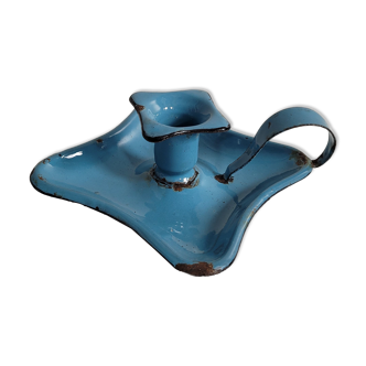 Blue enamelled candle holder