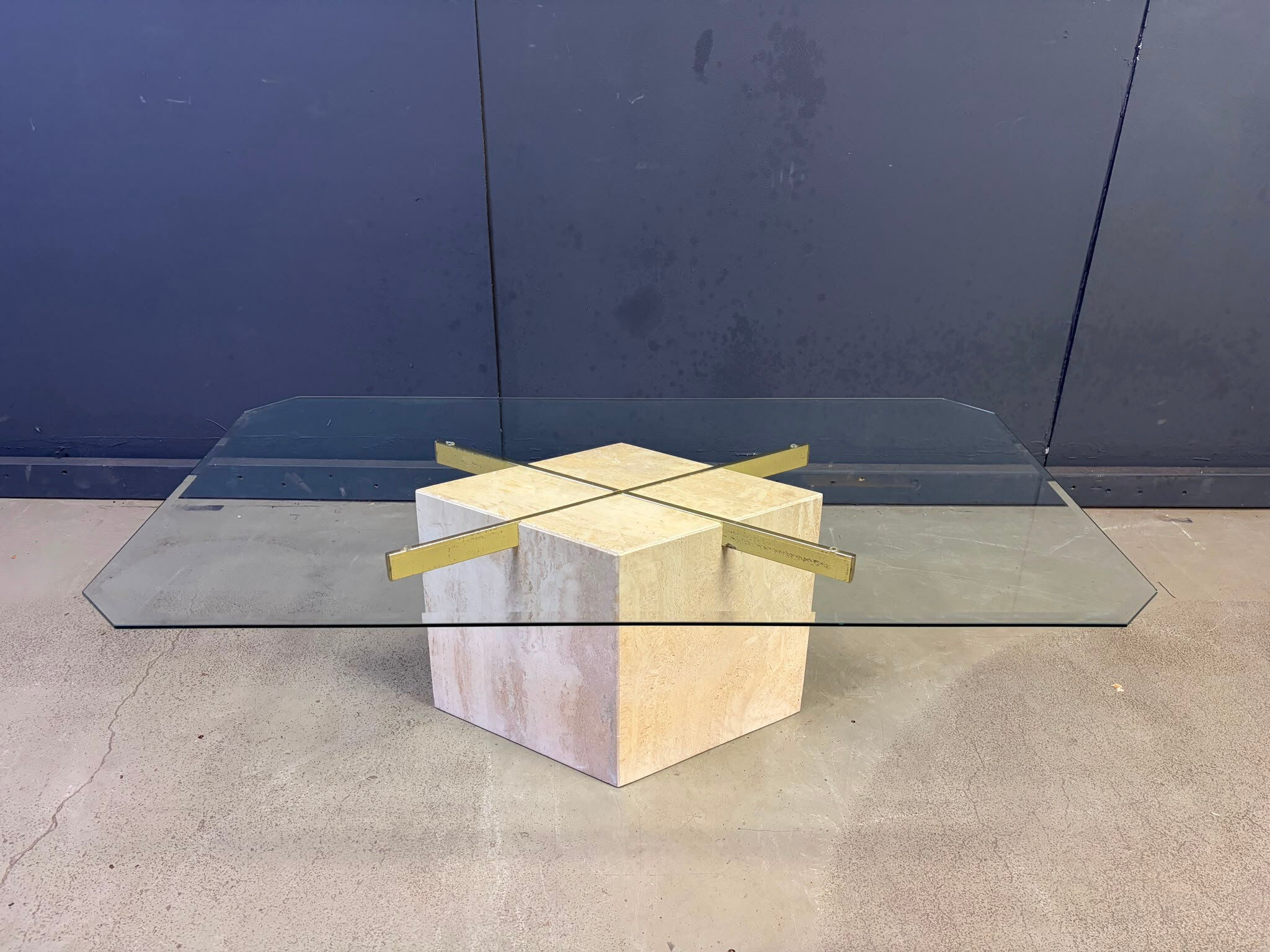 Travertine and brass coffee table by Artedi, 1980s