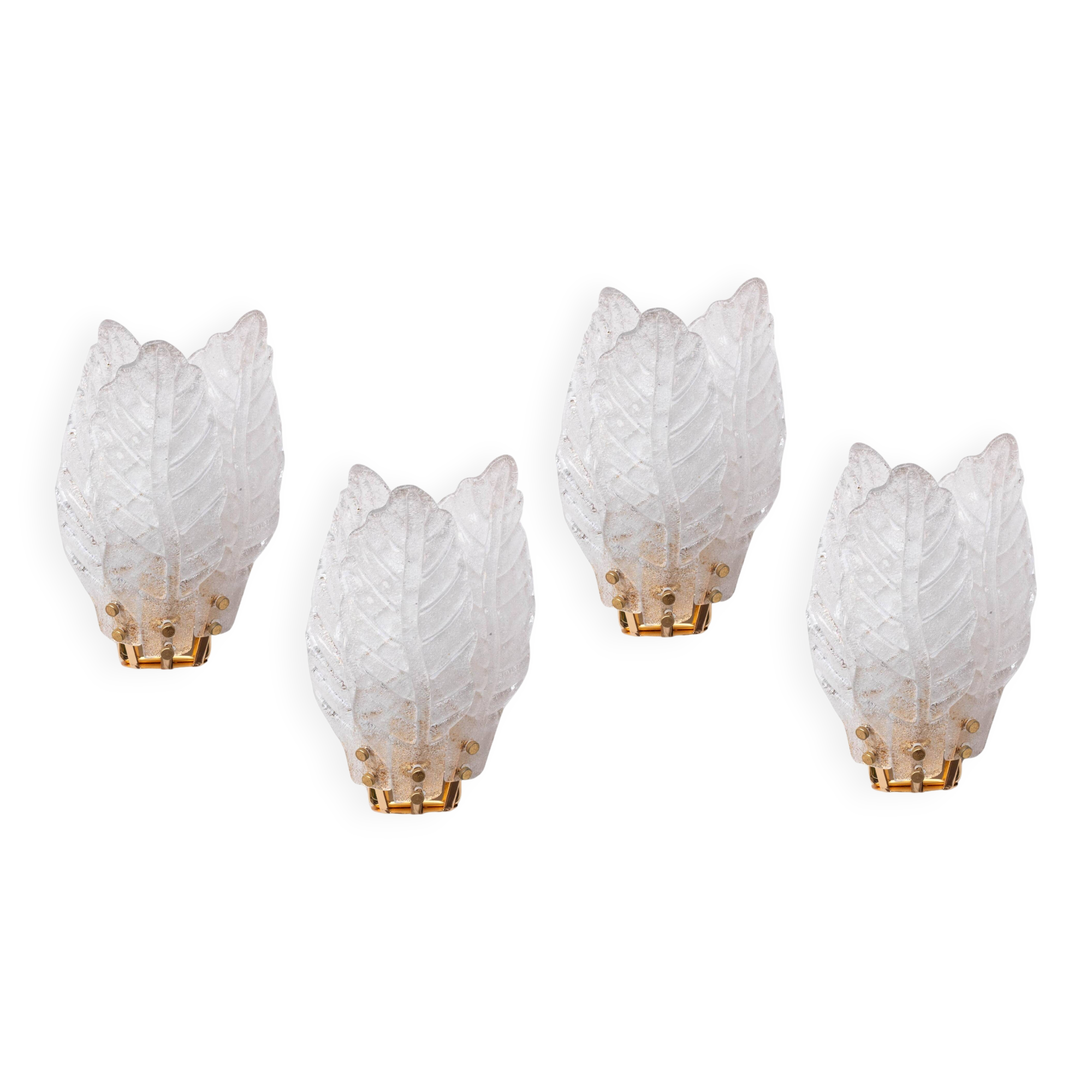 Set of 4 Florence, elegant Murano wall light transparent leaves, 1970