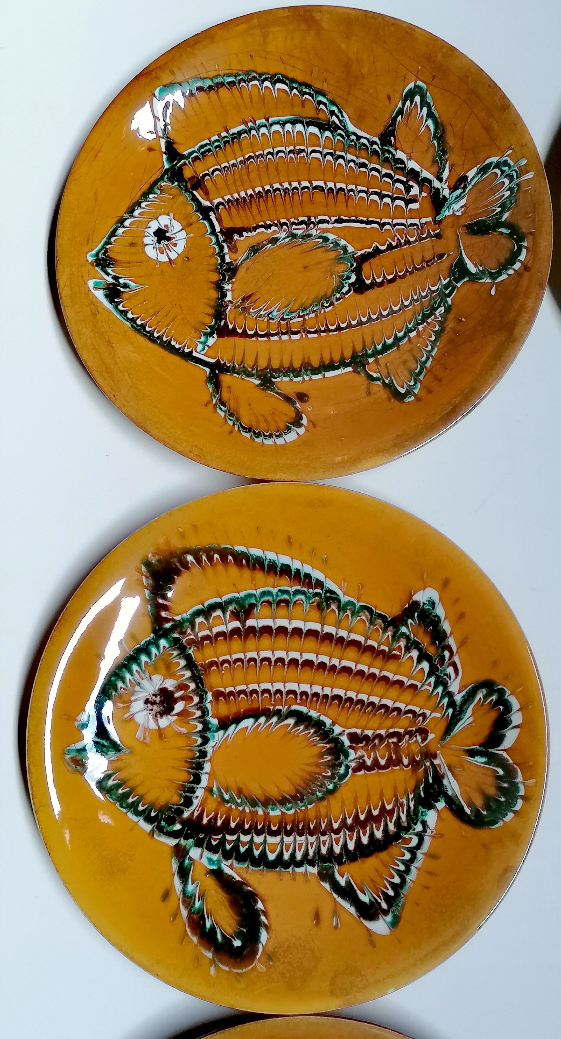 6 flat fish glazed plates