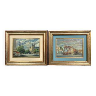 Pietro Boyer 1971: pair of paintings views of Paris Located on Châtelet and rue de Sèvres