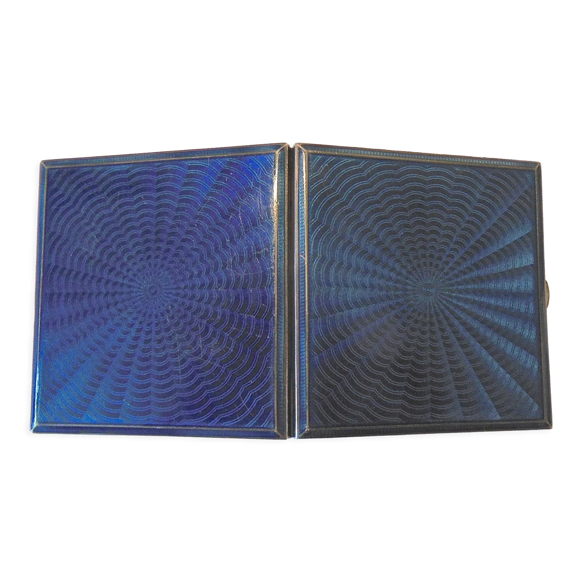 Art deco cigarette case, silver and vermeil and blue enamel