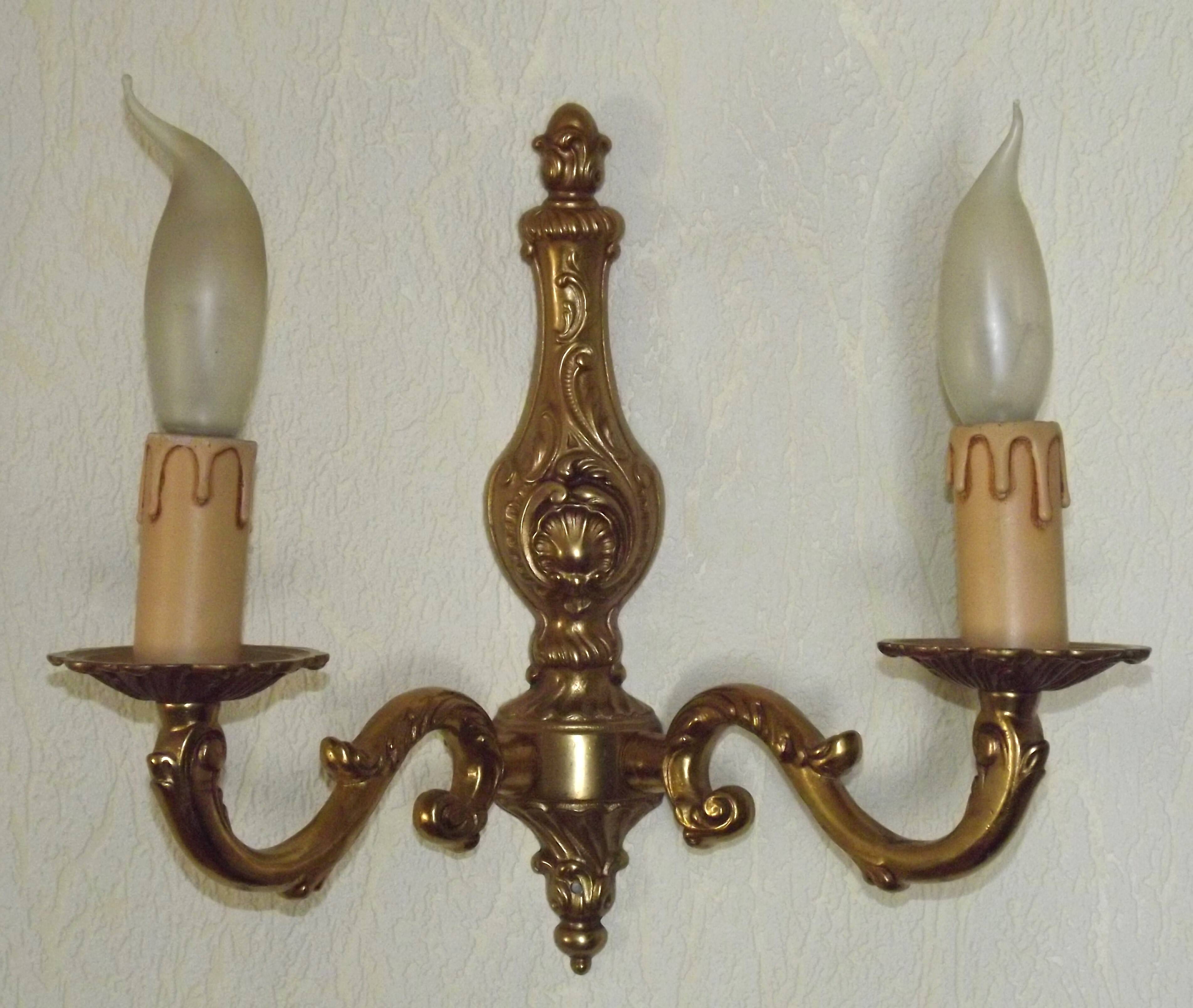 Pair of double wall sconces in bronze in traditional mid-century French style 5163