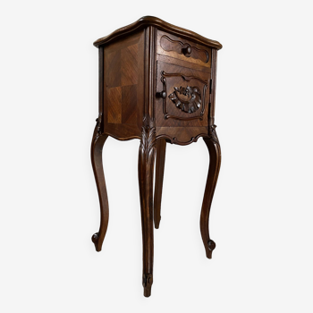 Bedside table / bedside table in veneered wood, molded and carved with foliage Louis XV style