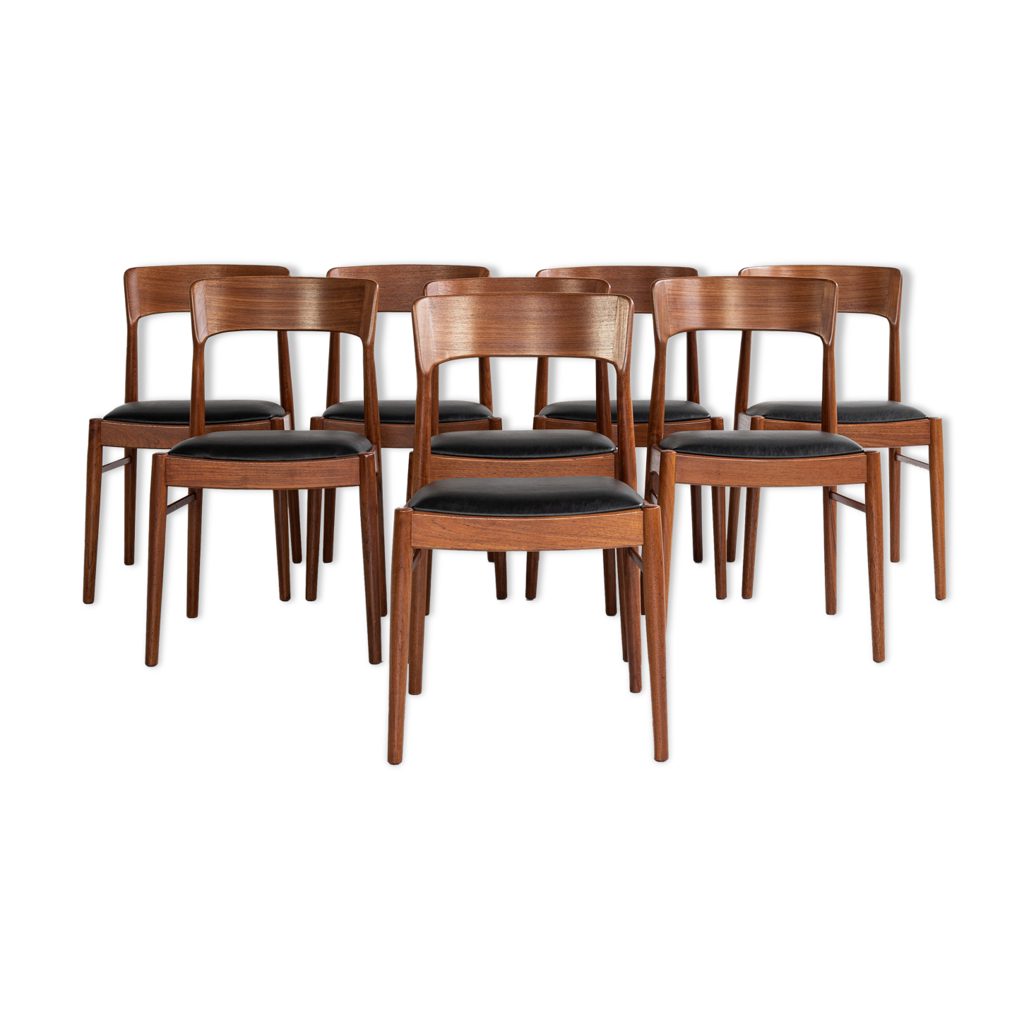 Midcentury Danish set of 8 dining chairs in teak by Henning Kjaernulf for Korup Stolefabrik