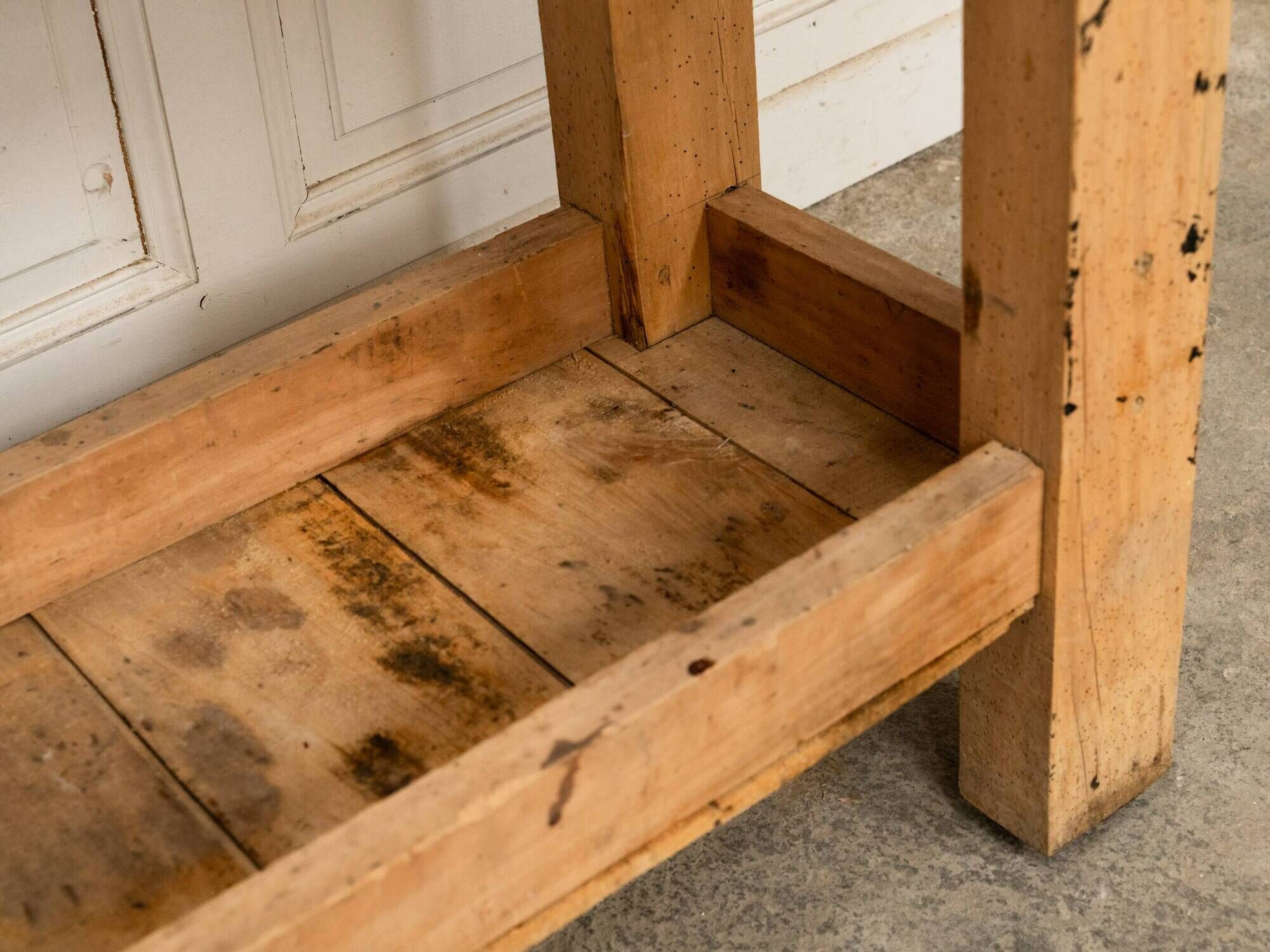 Old small workbench with drawer, beautiful original patina, 1920.