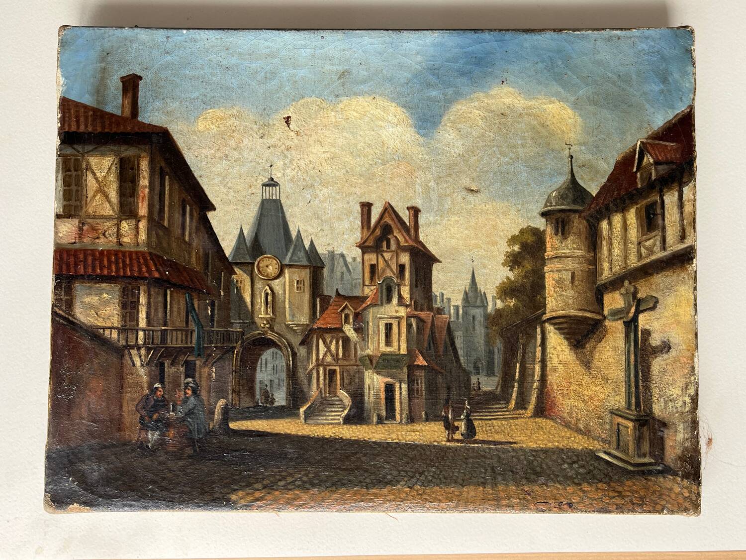 Tableau : huile sur toile - paysage animé 19ieme