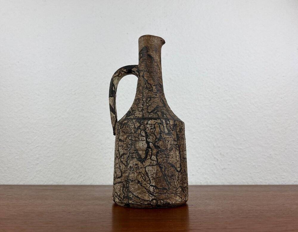Brutalist vintage studio pottery vase carafe by Gerhard Liebenthron, 1970s.