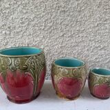 Ensemble de barbotines art nouveau composé d'un plat et de 3 pots collector