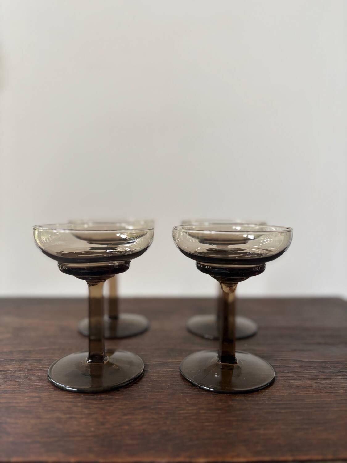 Set of 4 art deco smoked glass glasses