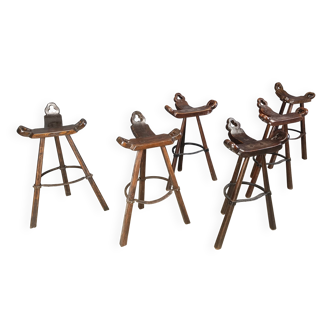 Mid century brutalist bar stools - set of 6, 1960s