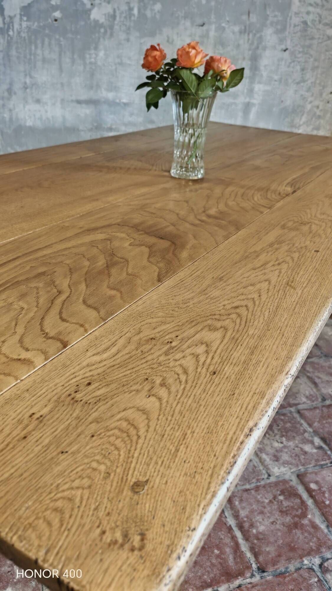 Large authentic farmhouse table made of solid French oak.