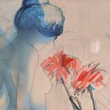 Original signed lithograph ‘’Nude with Dahlias’’ by Jean Baptiste Valadié