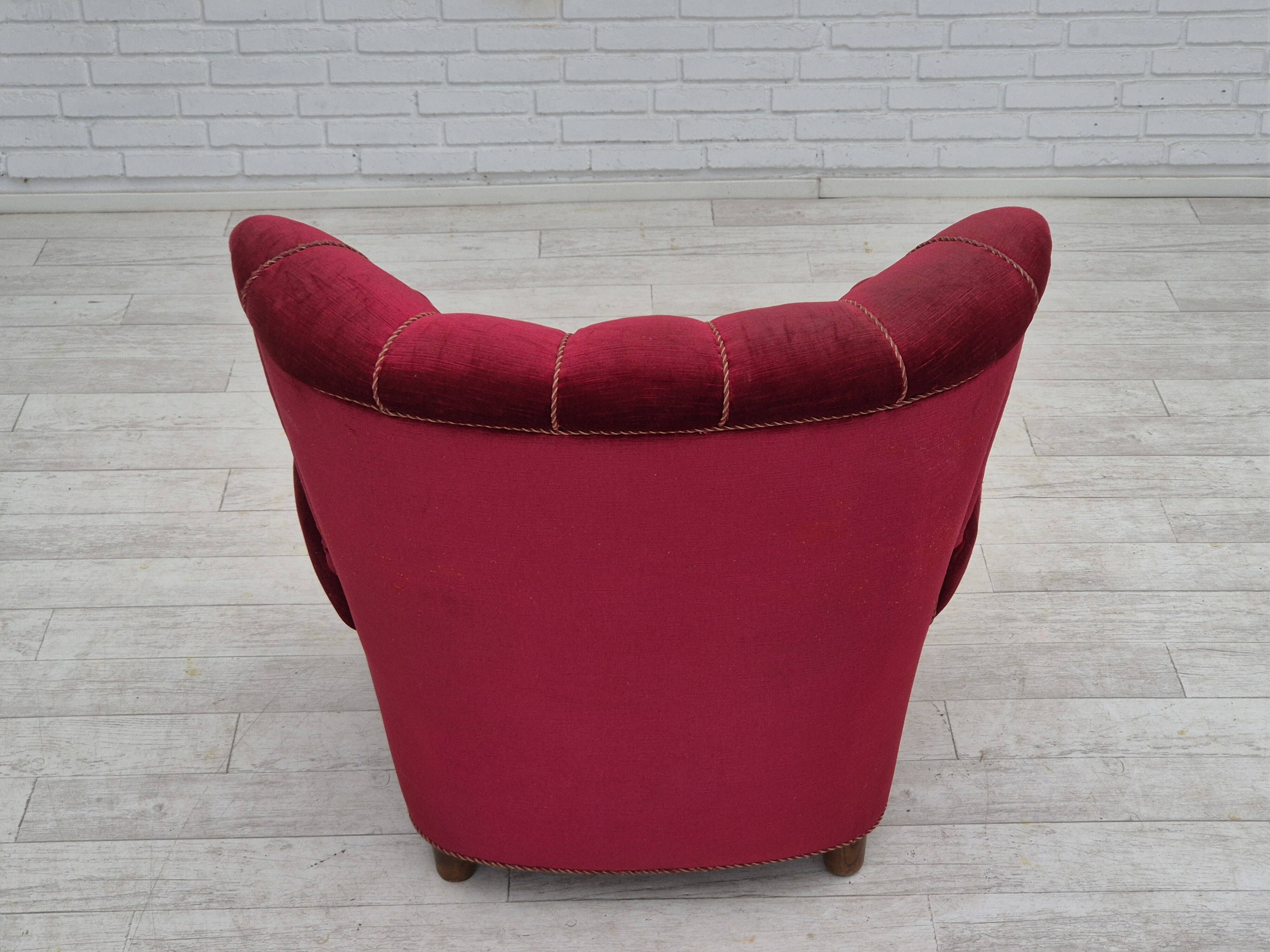 1960s, Danish relax armchair, original condition, red furniture velour.