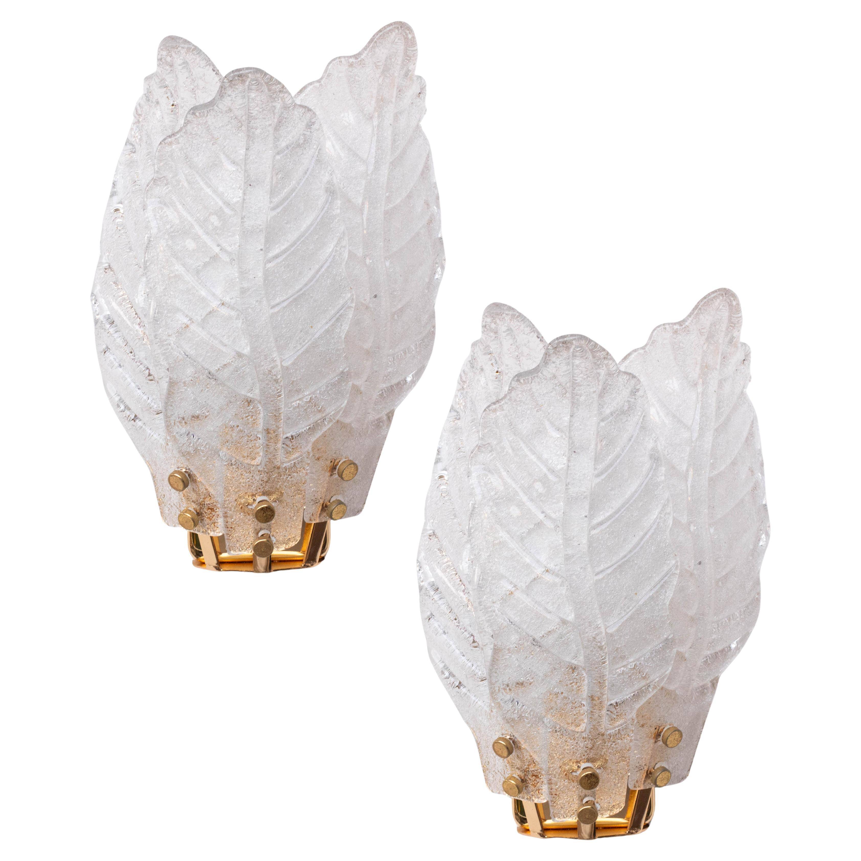 Set of 2 Florence, elegant Murano wall light transparent leaves, 1970