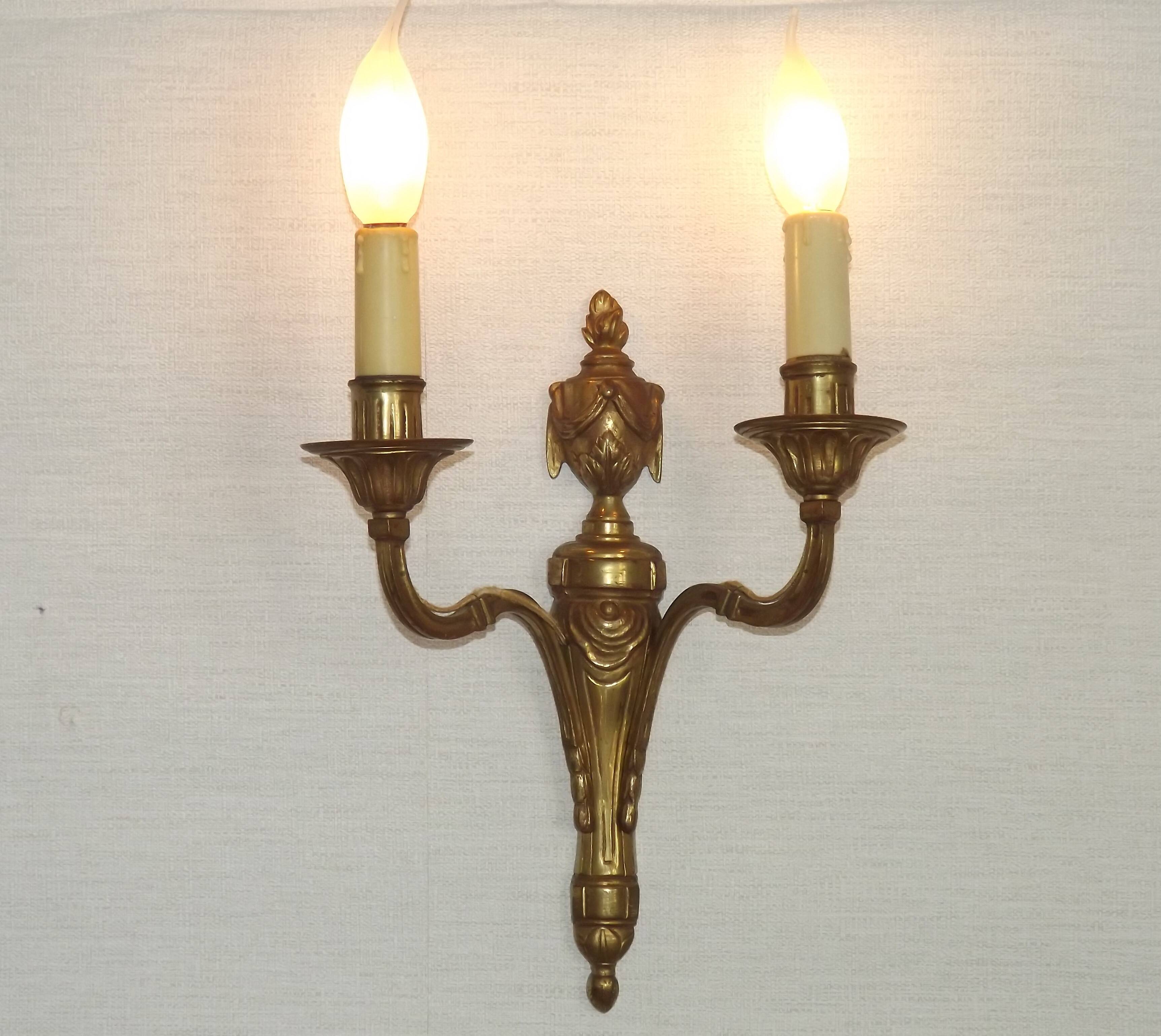 Large Bronze French Double Light Empire Wall Sconce with Urn Detail