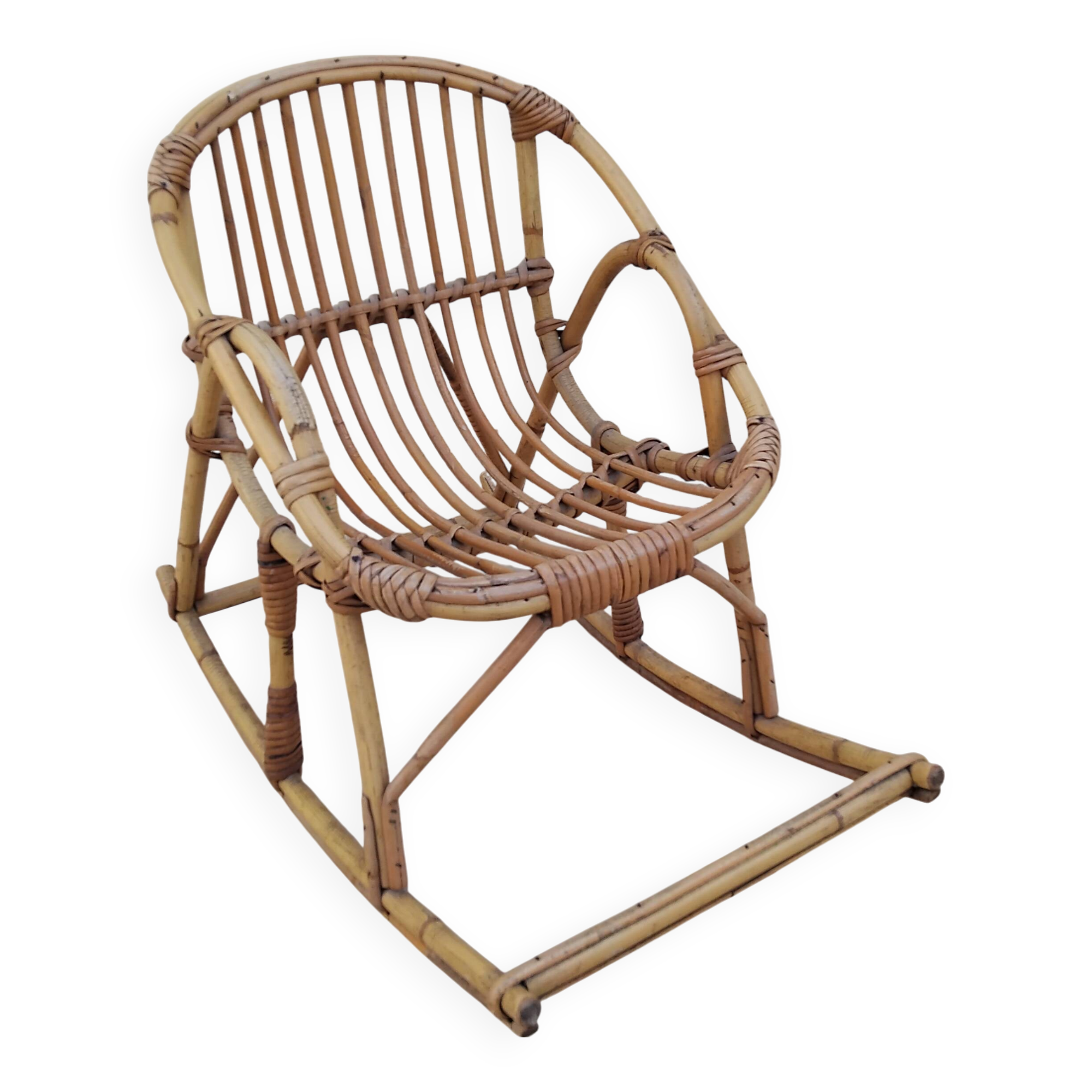 Vintage children's rattan rocking chair