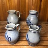 Lot de 4 pichets céramique bleu 25 & 50cl vintage