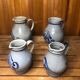 Set of 4 blue ceramic pitchers 25 & 50cl vintage