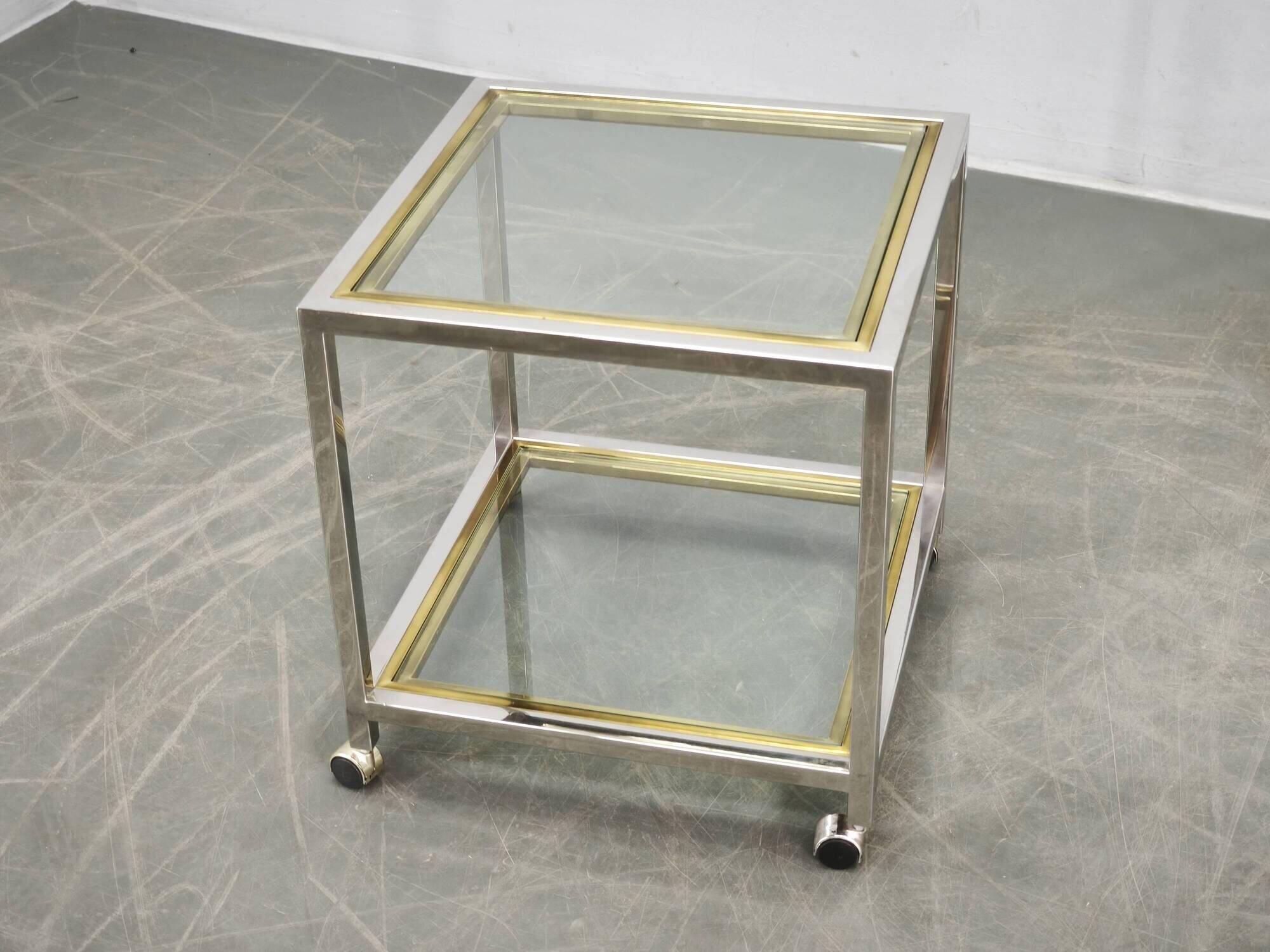 1970s Italian Chrome, Brass and Glass Nesting Tables, Set of Three