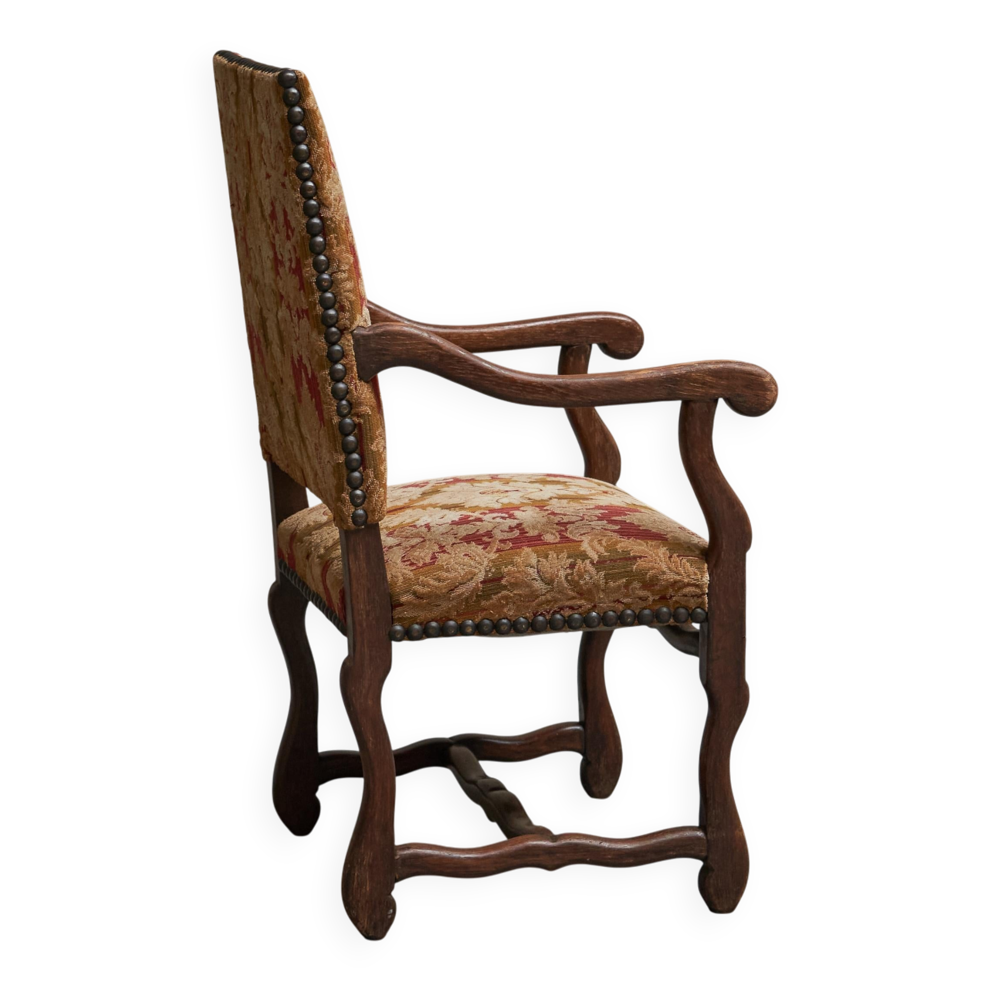 Sheep Bone Armchair in solid wood and 19th-century upholstery