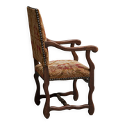 Sheep Bone Armchair in solid wood and 19th-century upholstery