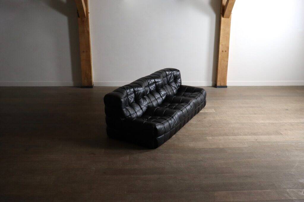 Kashima three seater sofa in black leather by Michel Ducaroy for Ligne Roset, 1970s
