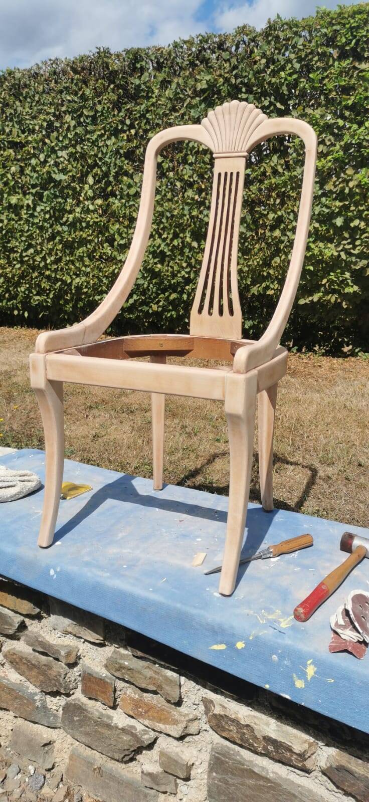 4 vintage wooden chairs sanded and reupholstered.